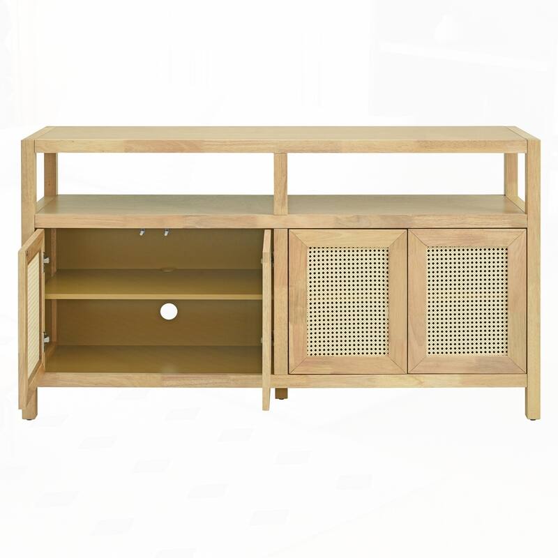 Rattan Buffet Storage Cabinet with Solid Wood Frame