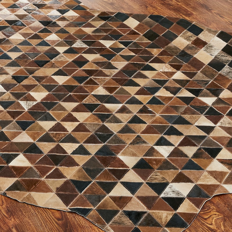 Pelle Leather Warm Browns/Black Mosaic Abstract-Edged Area Rug