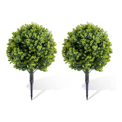Set of 2/4 Artificial Eucalyptus Topiary Ball Trees with Metal Stakes