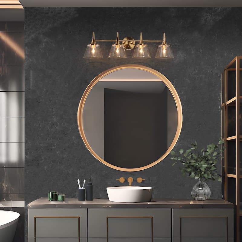 Mola Modern Gold 4-Light Bathroom Vanity Light Glass Metal Wall Sconce - L 29.1" x W 7.9" x H 9"