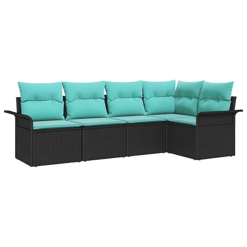 vidaXL 6 Garden Sofa Set with Cushions Black Poly Rattan - 95.9 x 52.2 x 27.2