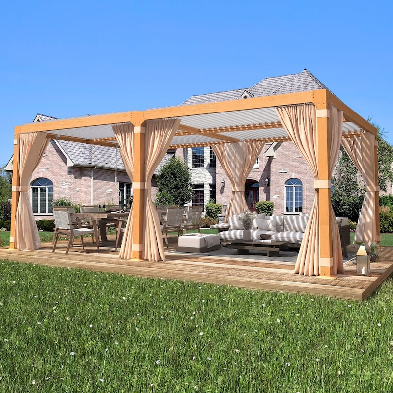 EROMMY Outdoor Louvered Pergola Gazebo with Adjustable Aluminum Rainproof Roof and Pull-Down Screen