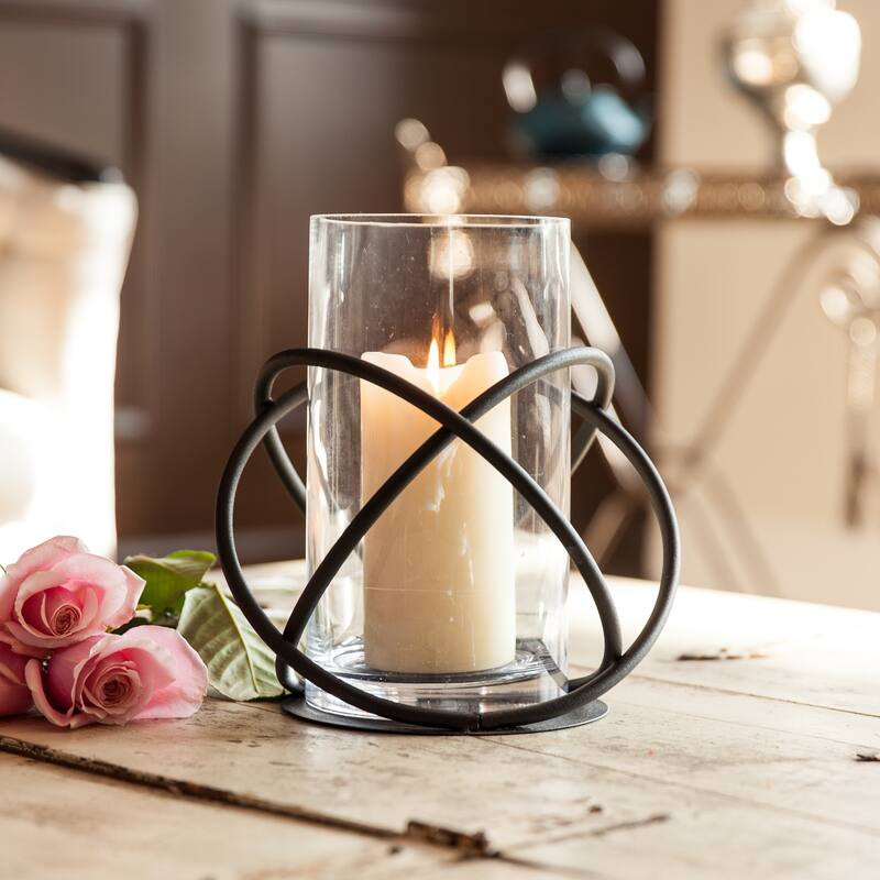 Orb Hurricane Glass Pillar Candle Holder - 9.25" - Black