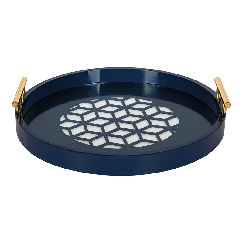 Kate and Laurel Caspen Round Pattern Decorative Metal Handles Tray