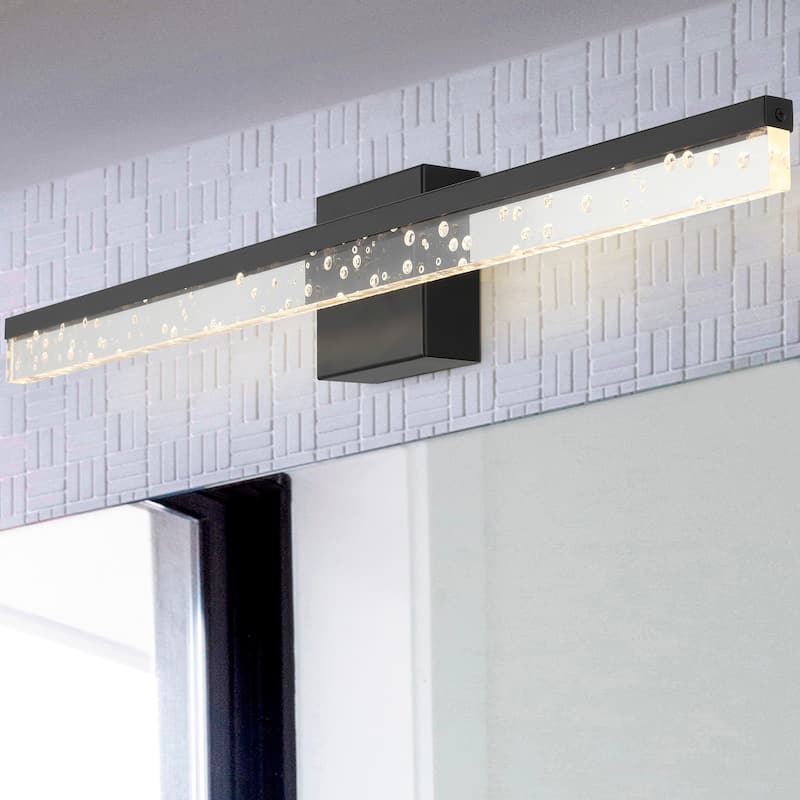 Baxter 22" 1-Light Modern Contemporary 360-Degree Rotatable Iron/Seeded Acrylic Integrated LED Vanity Light, by JONATHAN Y
