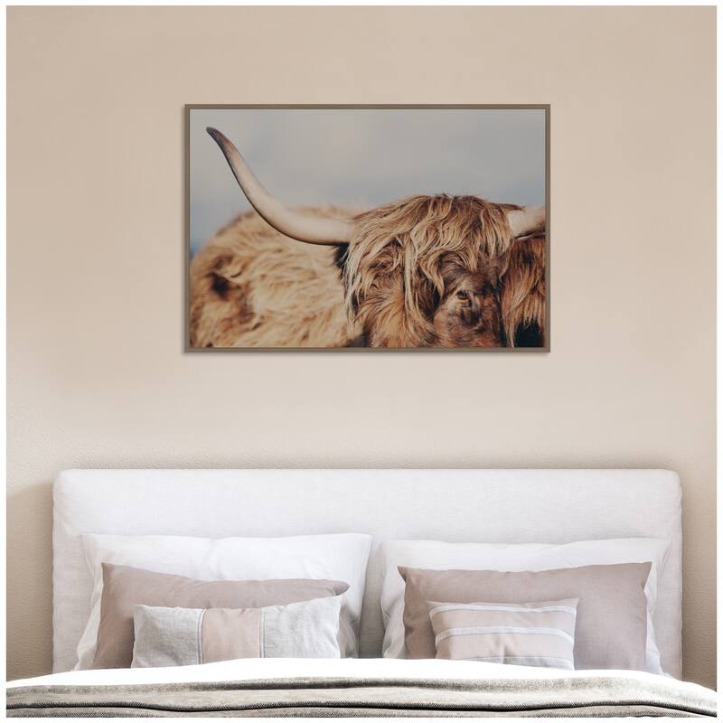 Kate and Laurel Highland Cow IX Close by Laura Evans Framed Canvas Wall Art Print