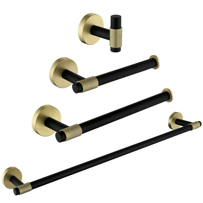 4-Piece Bath Hardware Set Towel Holder Set Toilet Paper Holder Set - Black