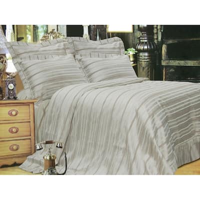 Violet Linen Platinum Stripe Pattern, Luxury Polyester Jacquard, 250 thread count, Silver, 8 Piece, Bedding Duvet Cover Set