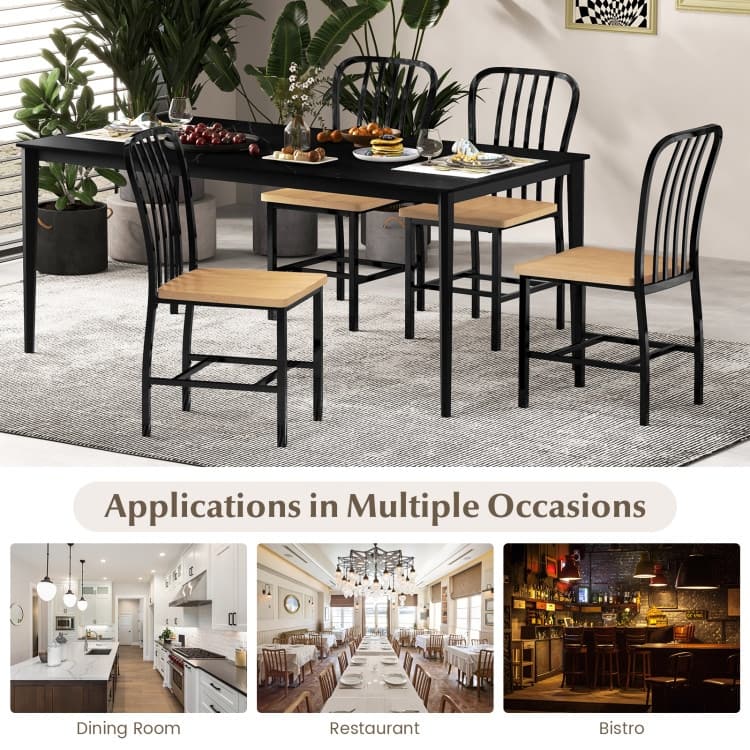 Armless Spindle Back Dining Chair Set of 2 with Ergonomic Seat-Black - 22" x 18" x 37"
