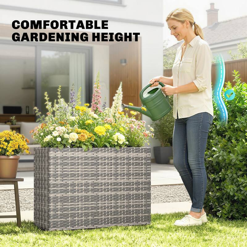 Outsunny Raised Garden Bed with Adjustable Foot Pads for Patio, Balcony, PE Rattan Wicker Planter