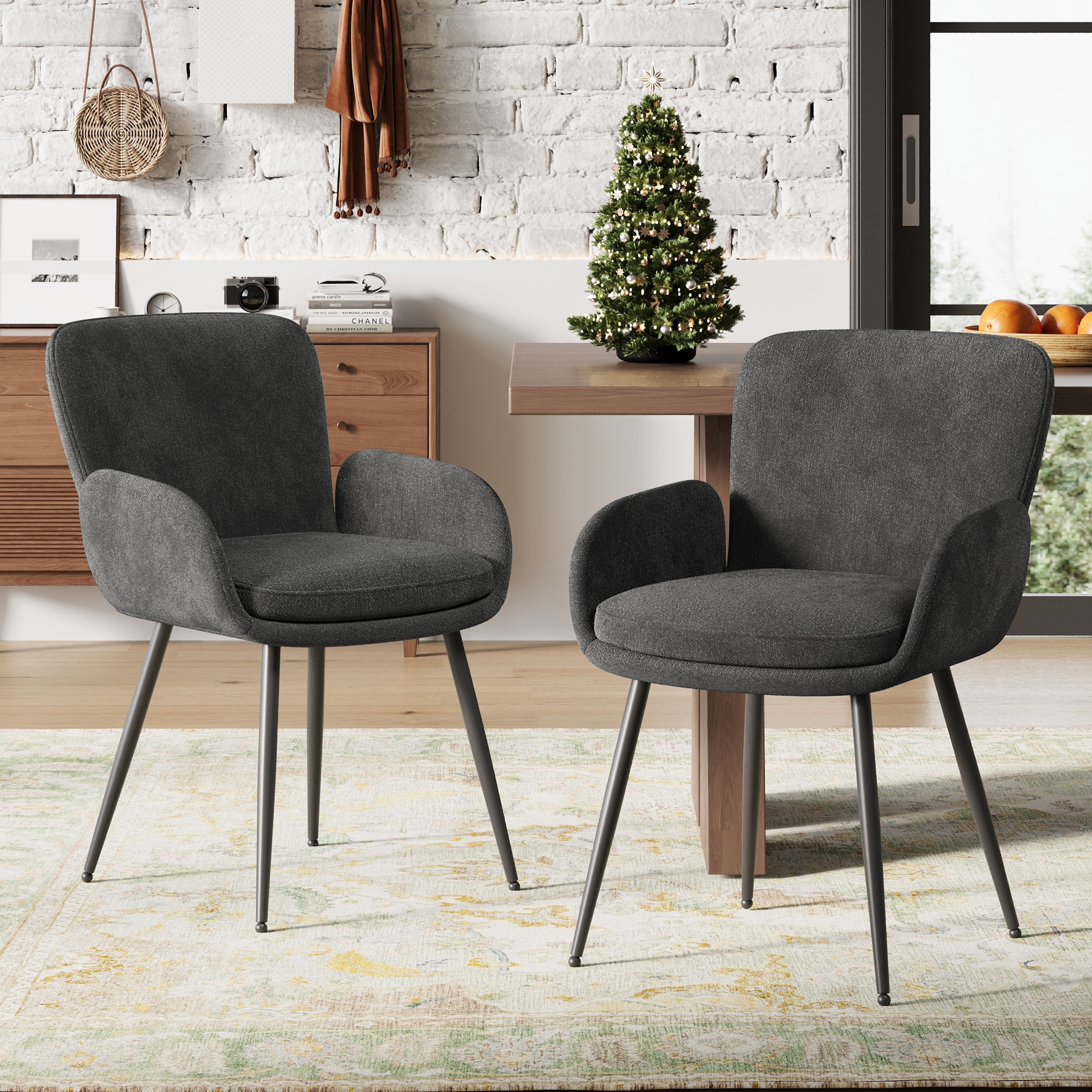 Modern Upholstered Dining Chairs / Kitchen Chairs / Living Room Chairs with Black Metal legs