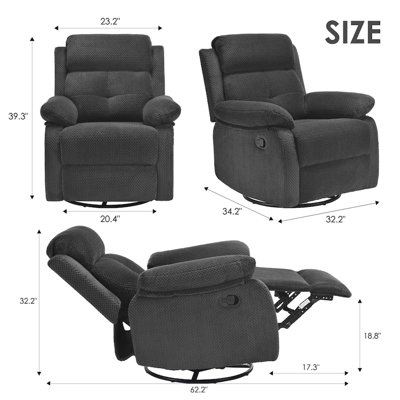 Recliner Chair with 360° Swivel, Soft Cushion Seat Rocker Accent Chair, Lounge Chaise Chair with Footrest