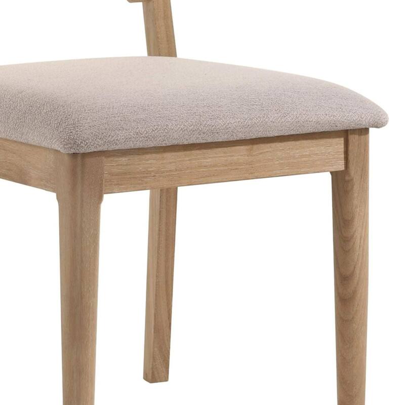 Dining Chair Set of 2, Khaki Padded Fabric Seat, Brown Wood Legs