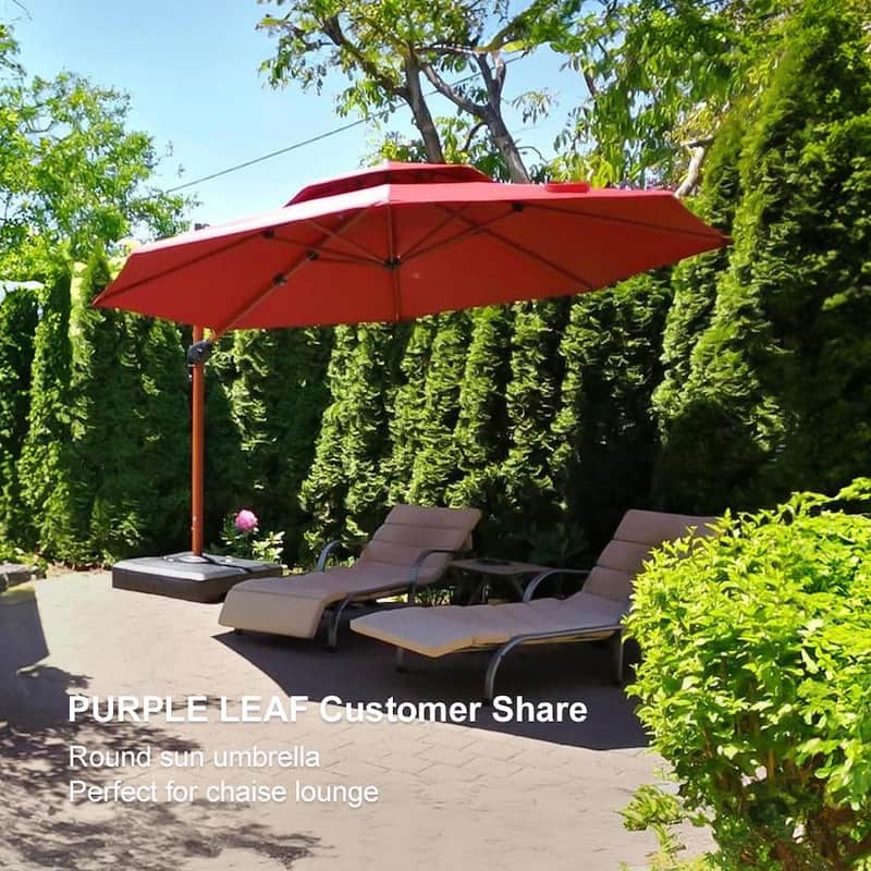 PURPLE LEAF Double Top10/11/12/13ft Round Patio Cantilever Umbrella in Wood Color