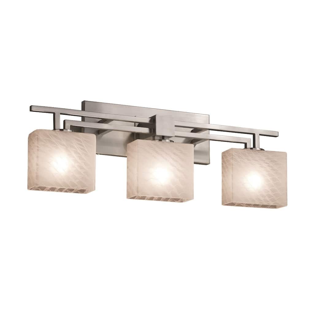 Justice Design Fusion Aero 3-light Brushed Nickel Bath Bar, Weave Rectangle Shade