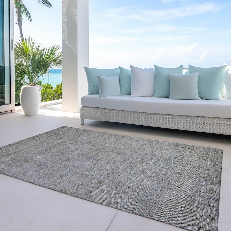 Machine Washable Indoor/ Outdoor Chantille Distressed Traditional Rug - Granite - 5' x 7'6"