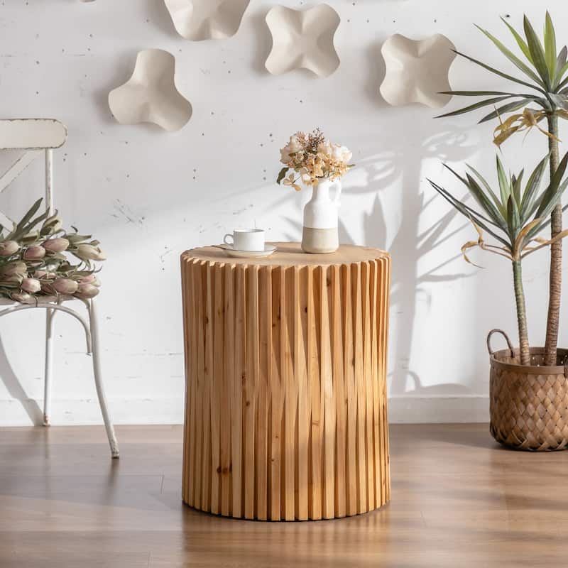 Retro Fashion Style Cylindrical Coffee Table with Vertical Texture Relief Design