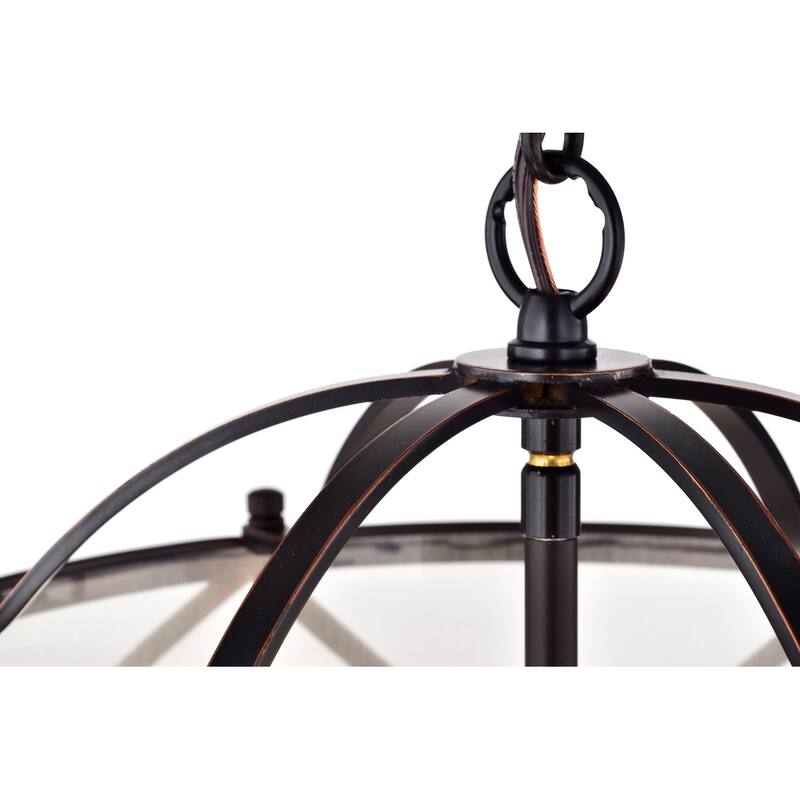Oil Rubbed Bronze 3-Light Wrought Iron Drum Chandelier with White Shade