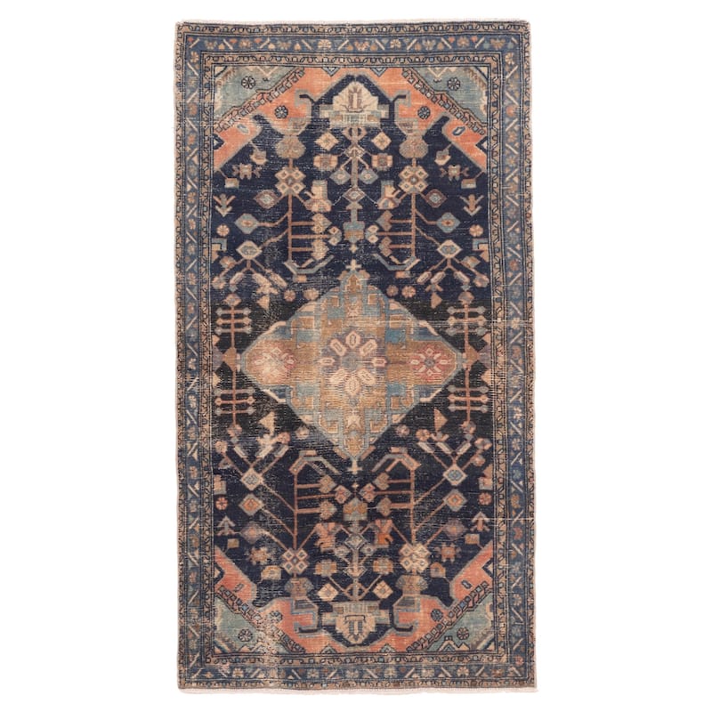 ECARPETGALLERY Hand-knotted Antalya Vintage Dark Navy Wool Rug - 3'5 x 6'3