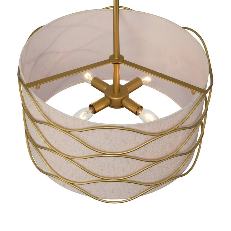 Acroma 4-light Modern Wave Frame Drum Chandelier with Fabric Shade