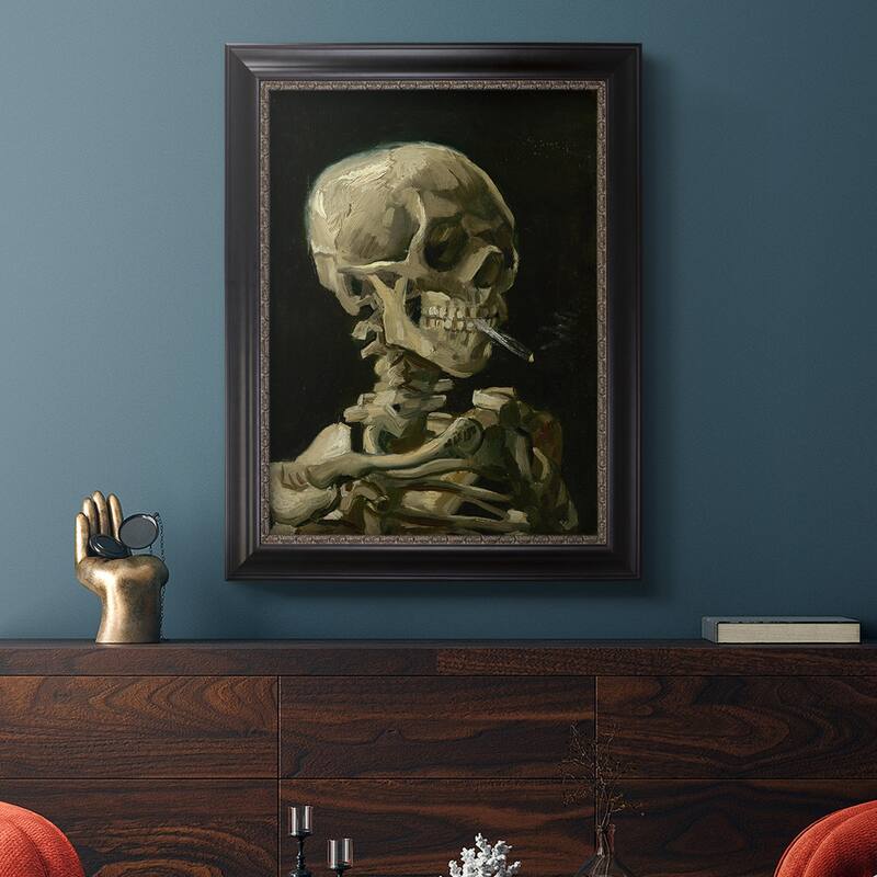 Skull of a Skeleton with Burning Cigarette Premium Framed Canvas- Ready to Hang
