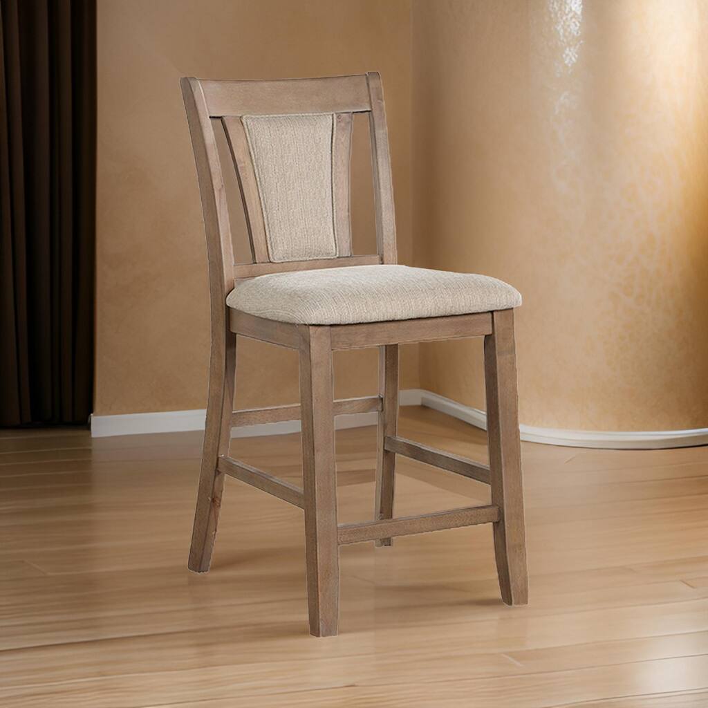 26 Inch Counter Height Chair Set of 2 Beige Fabric Brown Frame