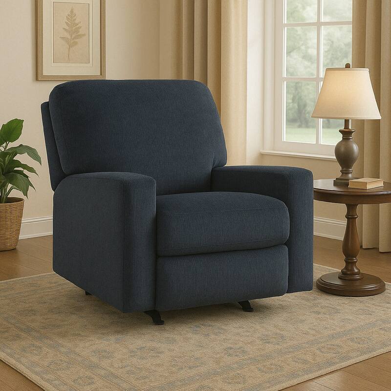 Avie Rocker Recliner Chair with Gentle Motion, Navy Blue Polyester