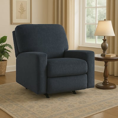 Avie Rocker Recliner Chair with Gentle Motion, Navy Blue Polyester