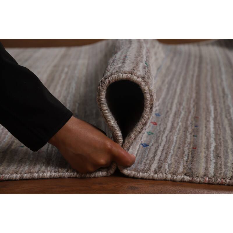 Hand Knotted Oriental 100% Wool Carpet Tribal Stripe Greys & Charcoal Gabbeh Area Rug - 8' 1'' X 5' 1''