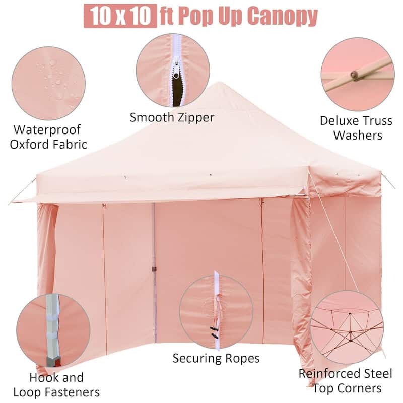 Pop up Gazebo with 4 Height and Adjust Folding Awning - 10' x 10' (L x W x H)