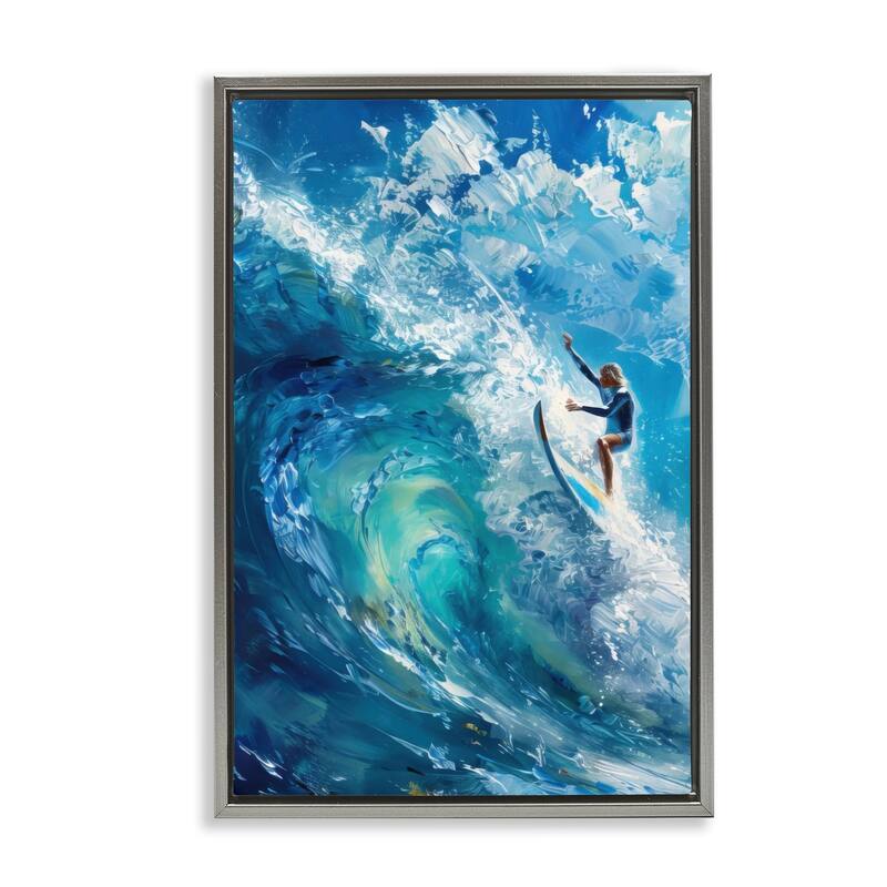 Stupell Soul Surfer on Tidal Wave Framed Floater Canvas Wall Art Design By LSR Design Studio - 17 x 25 - Grey