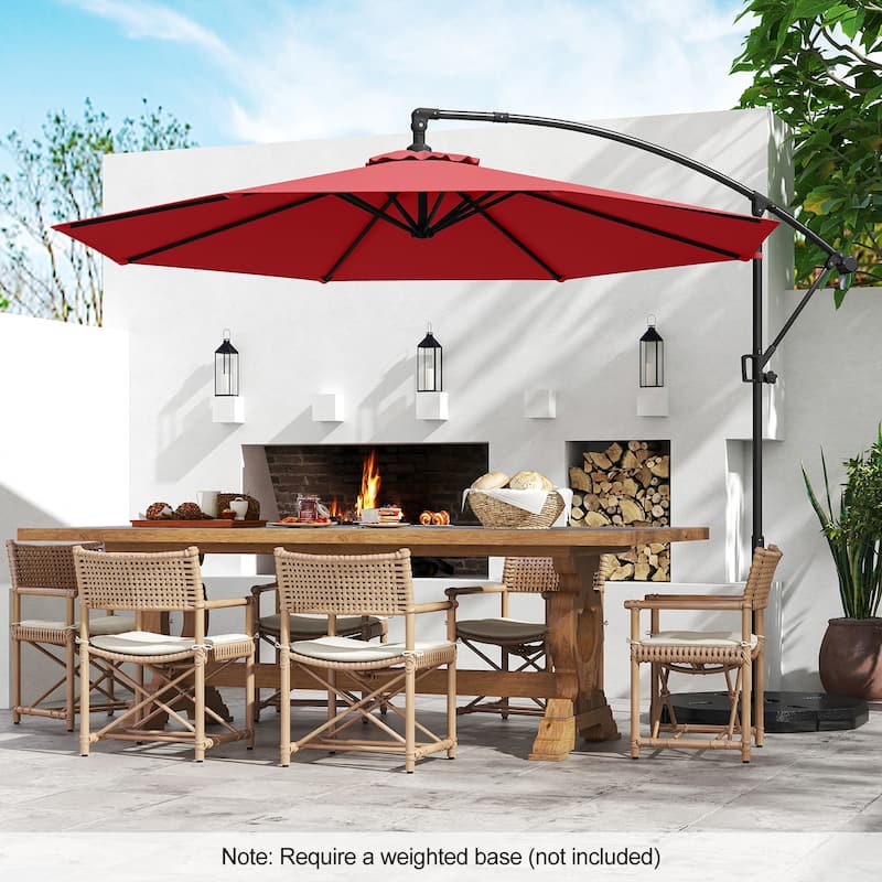 Gymax 10 FT Patio Offset Umbrella w/ X-shaped Base Infinite Tile &