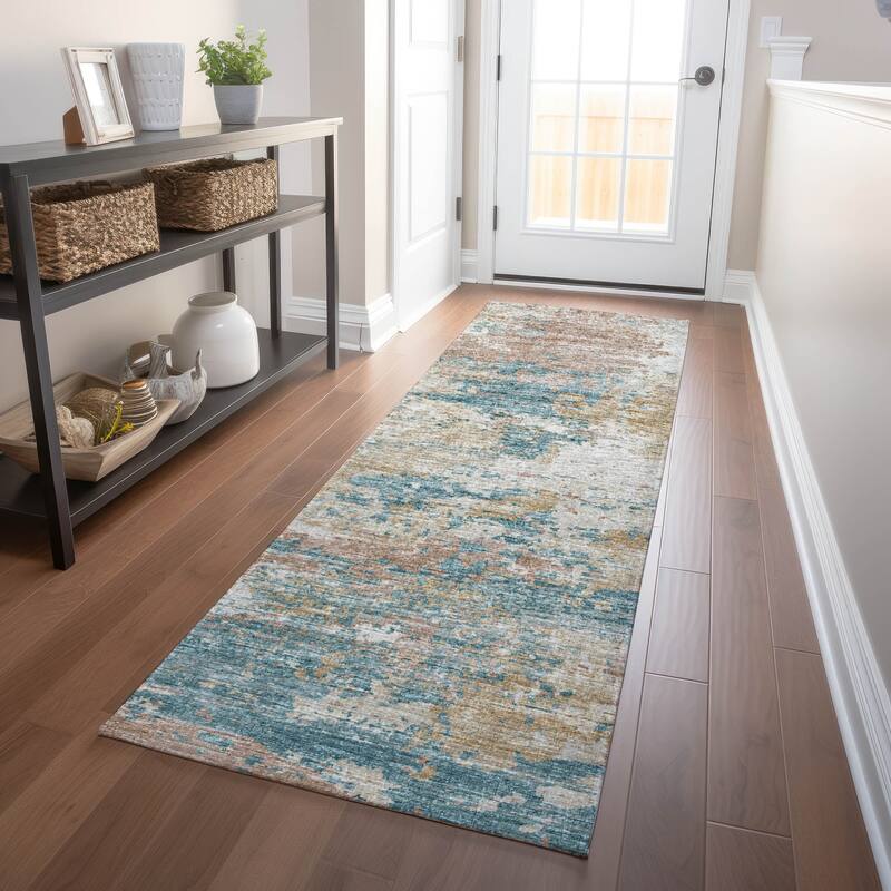 Premium Washable Super Soft Abstract Modern Mayfield Rug - Teal - 2' 3" x 7' 6" - Runner