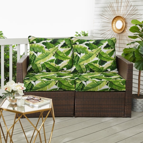 Green Indoor/ Outdoor Deep Seating Pillow and Cushion Loveseat Set. Opens flyout.