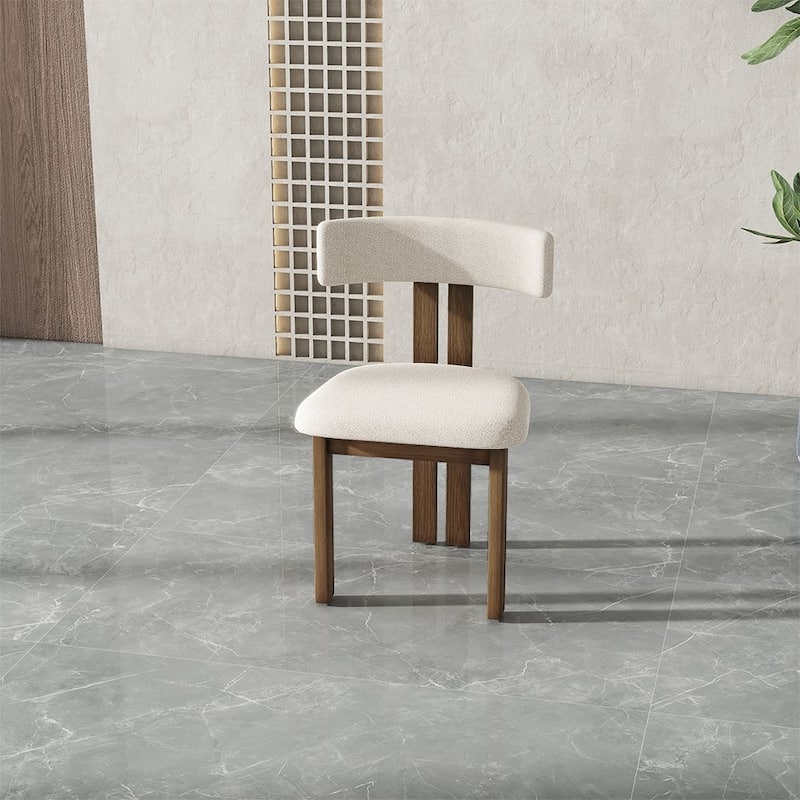 Mid-Century Modern Wood Dining Chairs Set of 2,White & Walnut Side Chairs, Fully Assembled