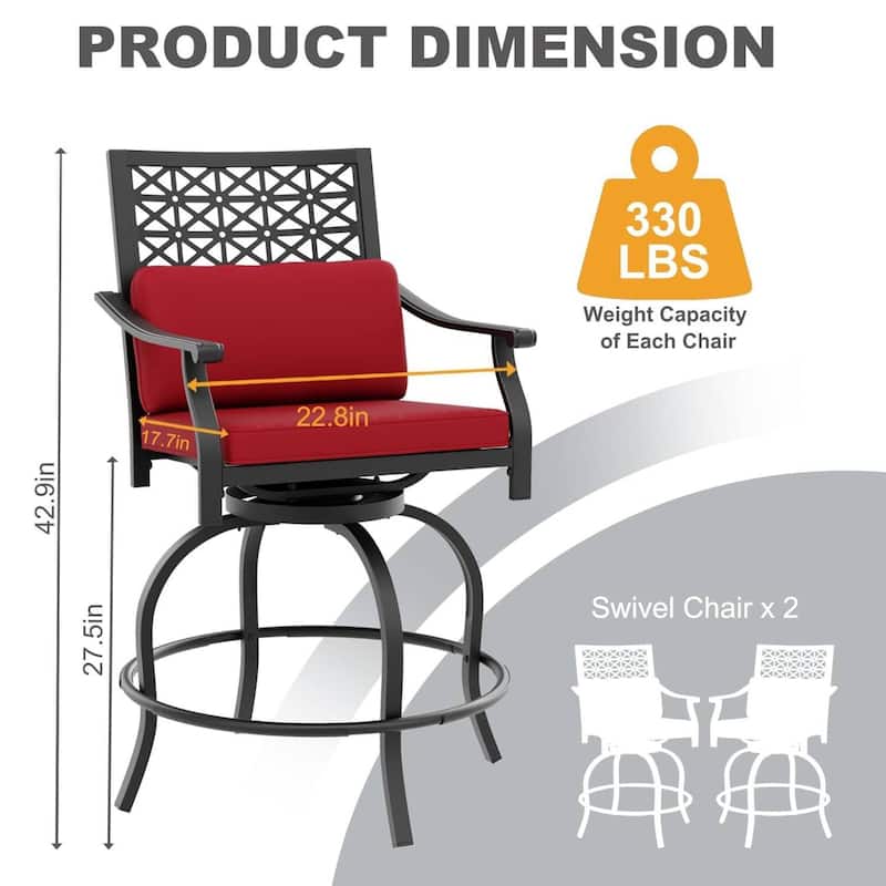 2PCS Patio Outdoor Swivel Bar Stools for Backyard Garden