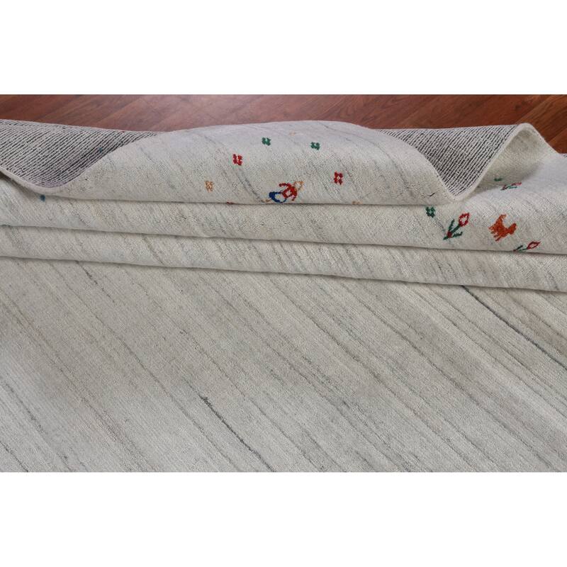 Hand Knotted Oriental 100% Wool Carpet Tribal Stripe Greys & Charcoal Gabbeh Area Rug - 12' 2'' X 9' 1''