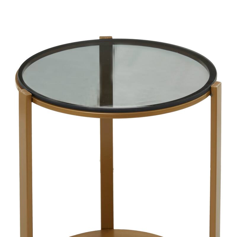 Bronze Metal Contemporary Accent Table with Shaded Glass Top