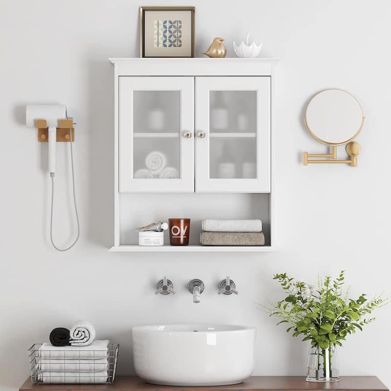 COSTARS Cabinet Wall Mounted, Medicine Cabinet Organizer with Glass Doors and Adjustable Shelves White