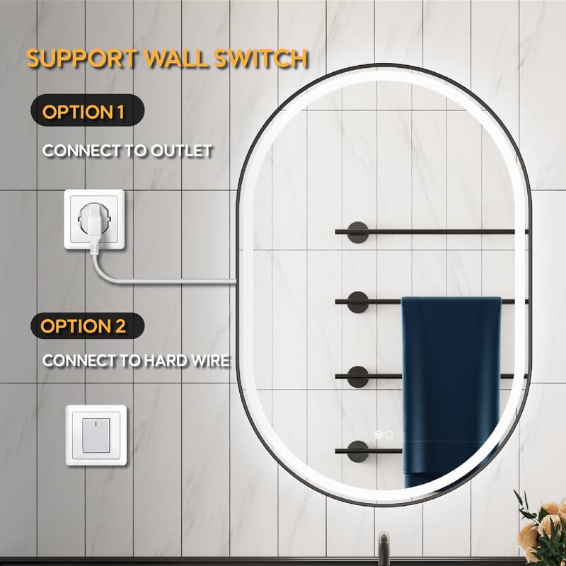 36"H Wall Mounted Bathroom Framed LED Mirror With Memory Function
