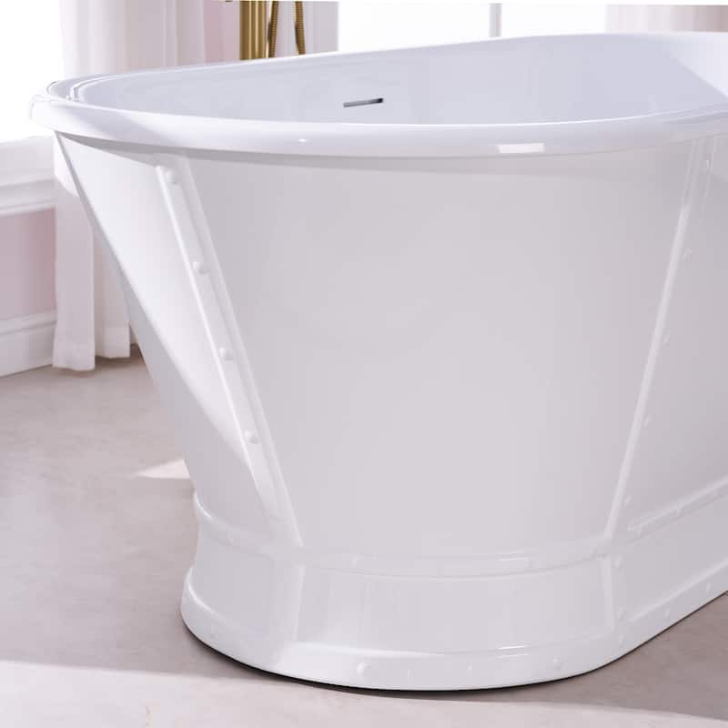 66'' W,73 GALLONS Freestanding Acrylic Soaking Bathtub With Drain And Overflow Holes