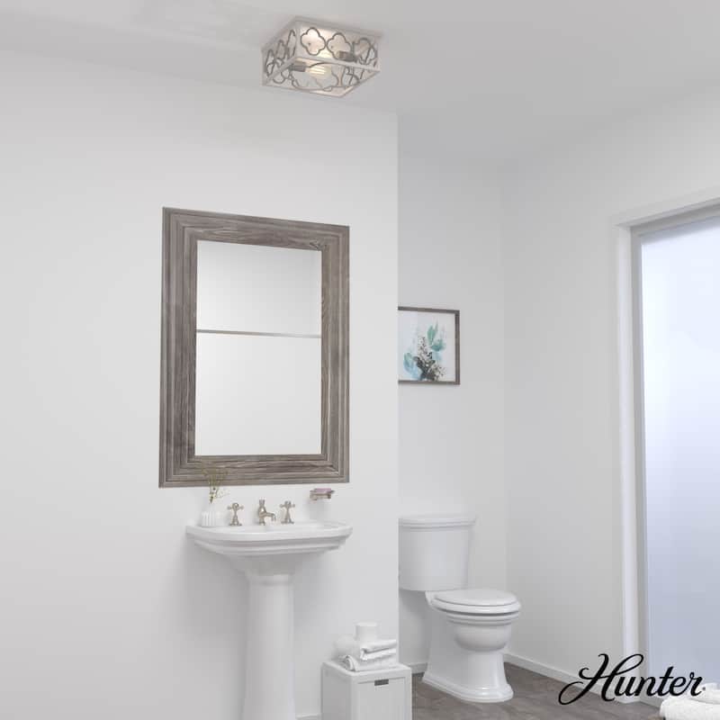 Hunter Gablecrest 2 Light Flush Mount Ceiling Light - Entry, Bathroom - Modern Farmhouse, Transitional, Distressed - Damp Rated!