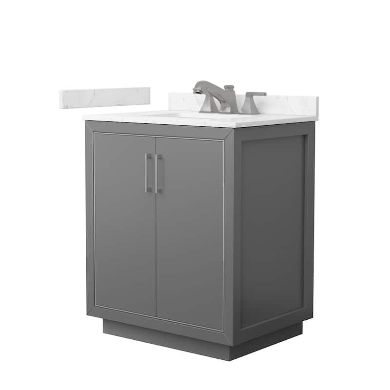 Wyndham Collection WCF1111-30S-VCA-US3MXX Icon 30" Free Standing - Dark Gray / Carrara Cultured Marble Top / Brushed