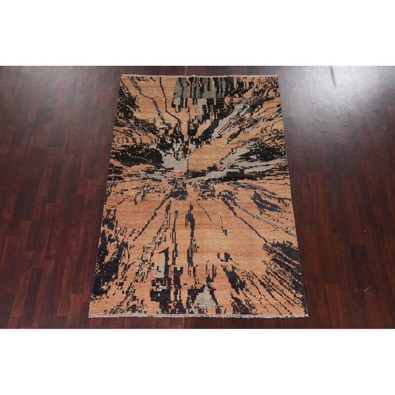 Abstract Contemporary Oriental Wool Area Rug Hand-knotted Foyer Carpet - 5'3" x 7'8"