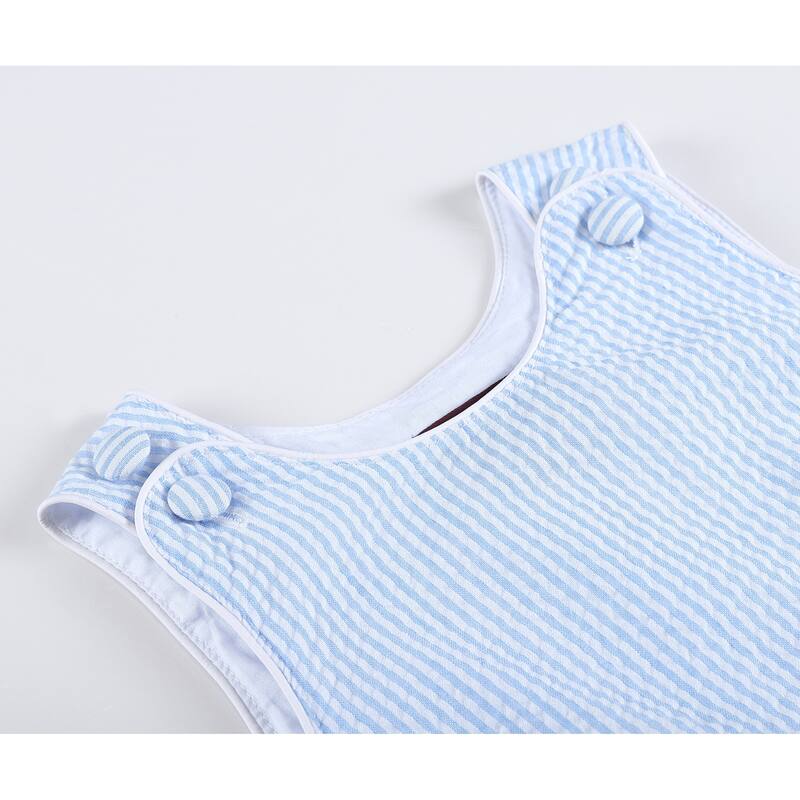Classic Light Blue Stripe Seersucker Baby Romper