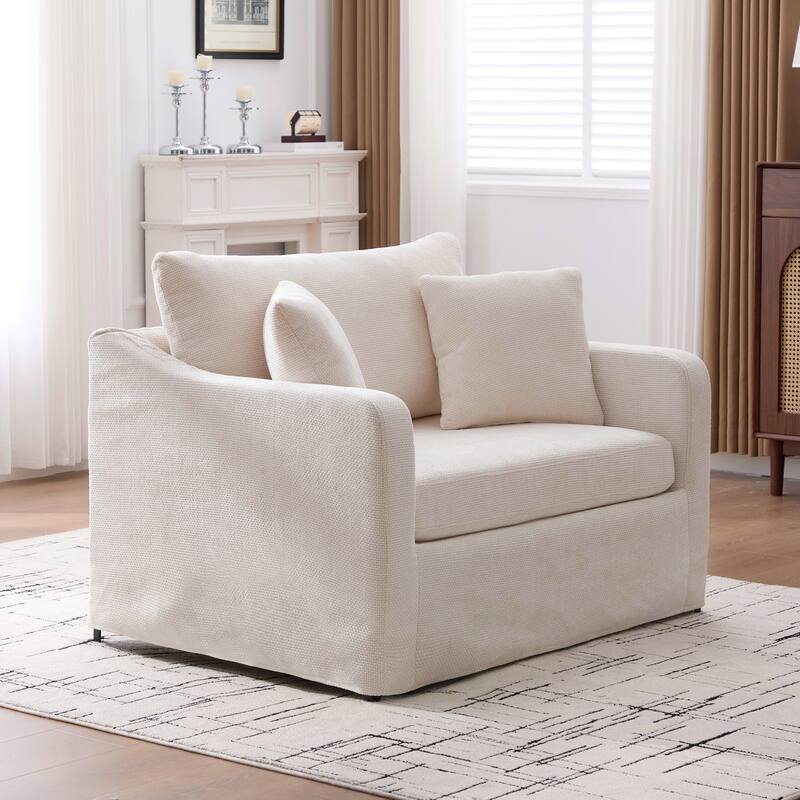 45.27" W Modern Chenille Armchair with Metal Legs, Upholstered Accent Chair with 2 Bolster Pillows for Living Room & Office