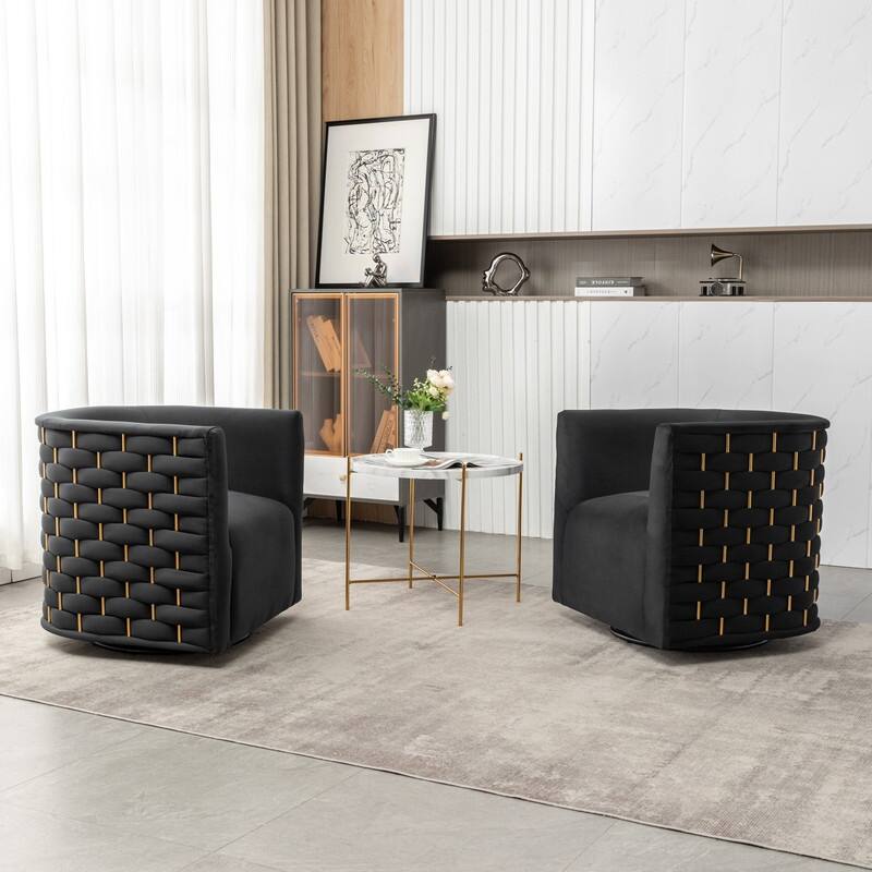 Modern Glam Velvet Upholstered 360 Degree Swivel Barrel Chair Set of 2