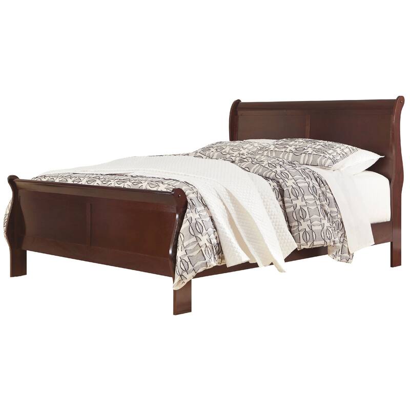 Deyr Queen Size Sleigh Bed, Louis Philippe Moulding, Warm Brown