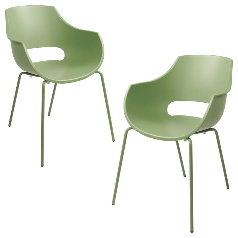 Furnish Theory Urban-ML Pro Indoor/Outdoor Stackable Dining Armchairs Polypropylene Shell & Powder-Coated Steel Legs (Set of 2) - Reseda Green