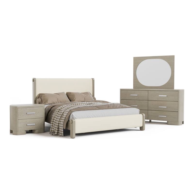 Furniture of America Weegin Modern 4-Piece White Oak Wood Panel Bedroom Set